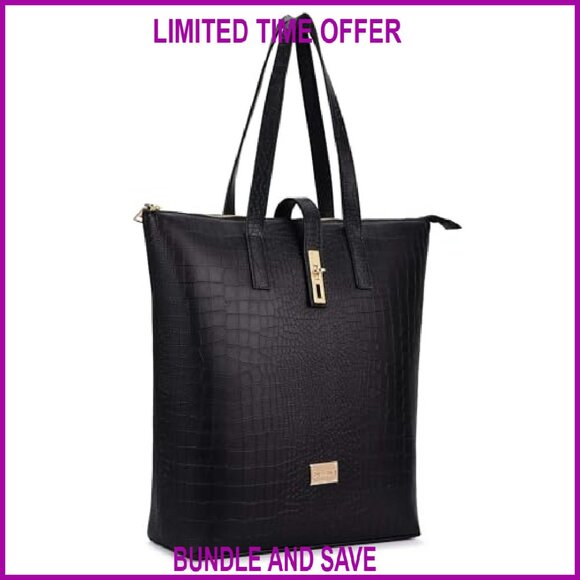 15.6 Inch Vegan Leather Laptop Tote Bag Professional Work Travel - Picture 7 of 8